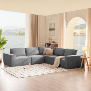 84in Navy 3pc U-Shaped Round-Arm Leather Convertible Reclining Couch