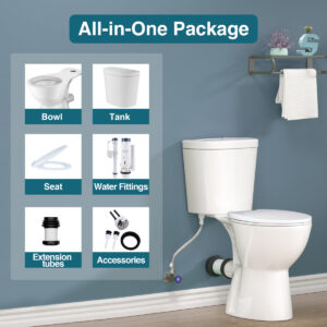 24" Short Front-Inlet One-Piece Bidet, Single Flush w/ S-Trap Adapter