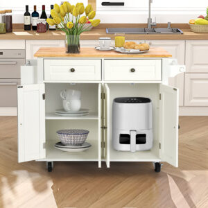 27.8" Wide Rolling Bar Cart with Tempered Glass Top & Display Shelf