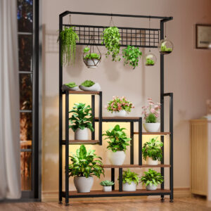 84" Tall 4-Tier Outdoor Bamboo Herb Rack with Solar Panels - White
