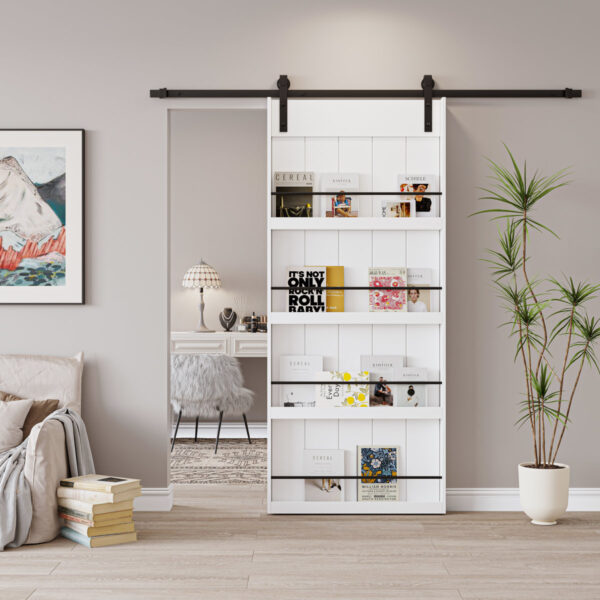 96" H Galvanized Metal Louver-Style Sliding Door w/ Magnetic Catch Set