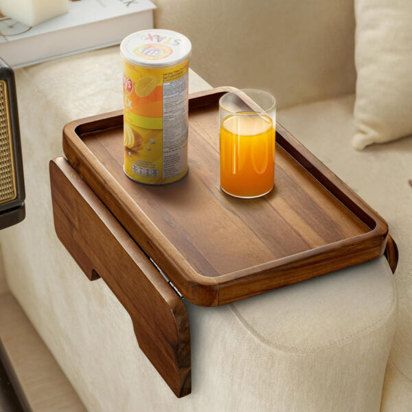 Bamboo Composite Sofa Armrest Tray - Clip-On Foldable Teak Side Table