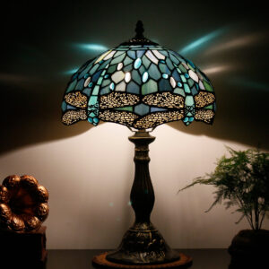 Tiffany Style Forest Green Butterfly Stained Glass Table Lamp 12"x18"