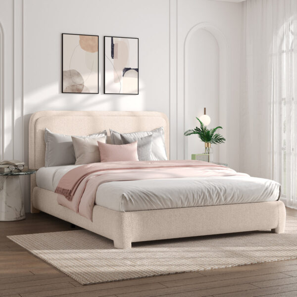 Arbor Linen Metal Platform Bed with Vintage Minimal Headboard