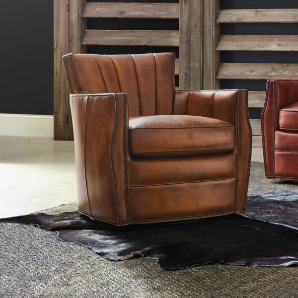 Harrison Leather Stationary Accent Stool | Upholstered Ottoman Seat