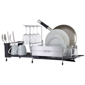 Sabatier Collapsible Plate Rack Organizer - Aluminum with Anti-Rust Coating & Adjustable Spray Nozzle
