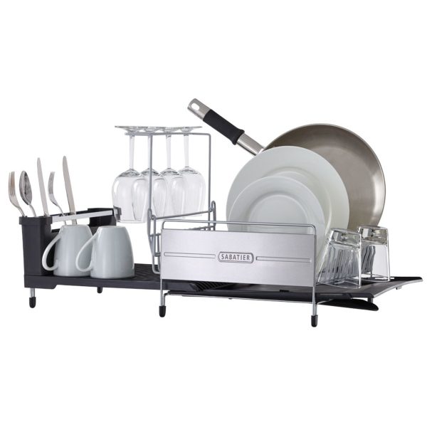 Sabatier Collapsible Plate Rack Organizer - Aluminum with Anti-Rust Coating & Adjustable Spray Nozzle