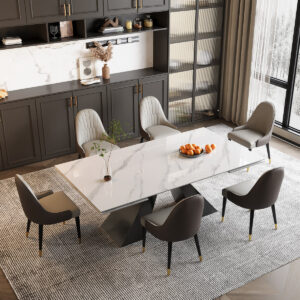 Aurelia 7-Piece 78.5" Solid Oak Console Table with 6 Fabric Chairs Set